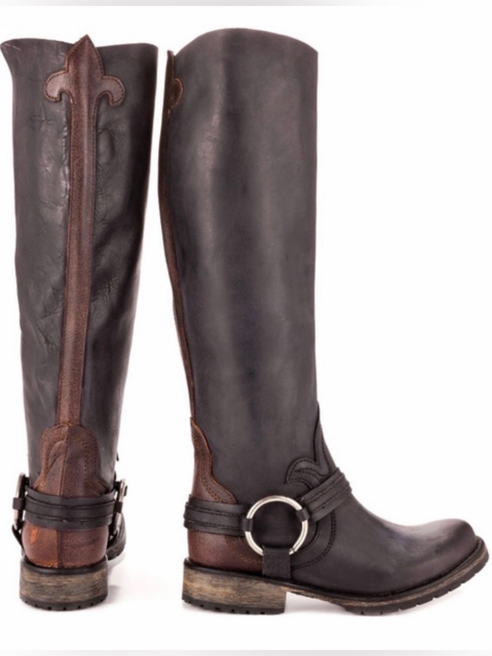 Steve Madden Judgement Distressed Leather Riding Harness Heeled Boots Sz-6. X